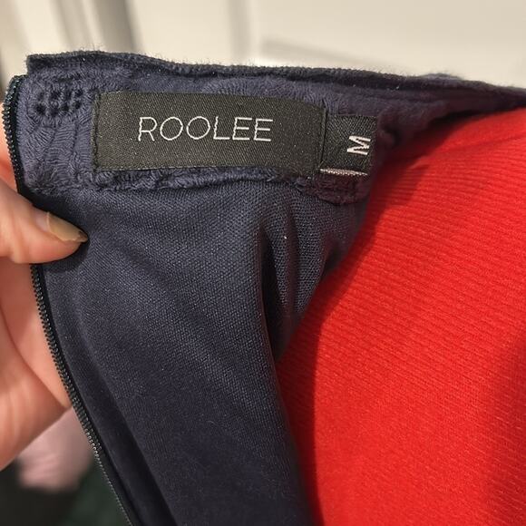 Roolee Navy Blue Long Sleeve Cotton Eyelet Fit Flare Modest Dress Size Medium - Picture 7 of 8